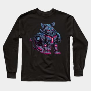 Mechatronic Feline: Cyberpunk Cat from the Future Long Sleeve T-Shirt